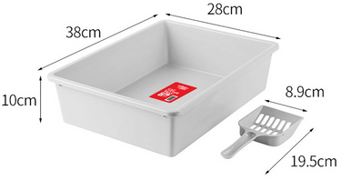 Cat Litter Tray with Scoop - White - M Size, 38 x 28 x 10 cm